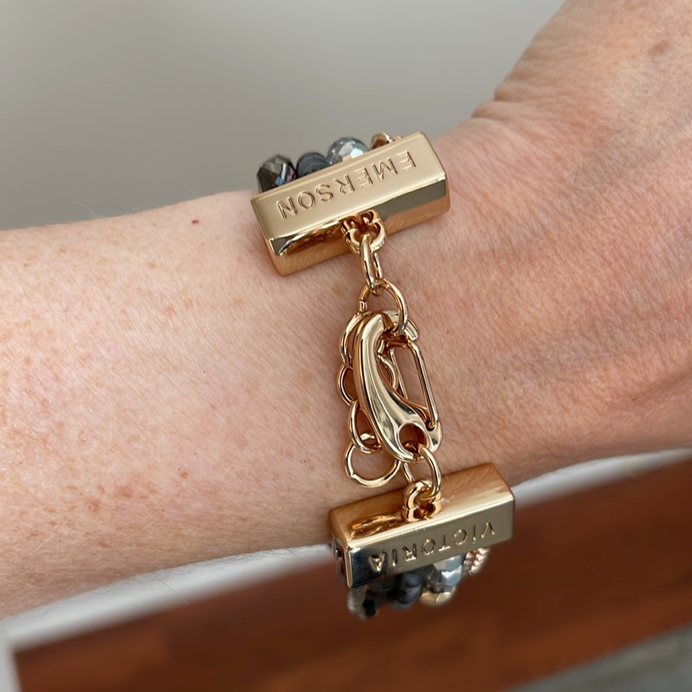 Victoria Emerson Stacked Bracelet with One Clasp Crystal, Stone & Chain - Picture 8 of 16